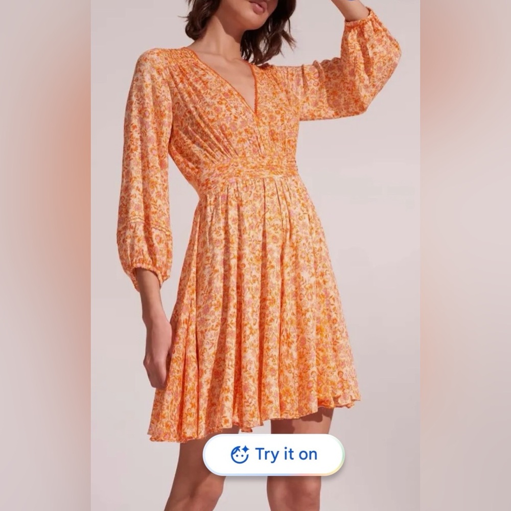 Poupette St. Barth Anabelle Mayflower Mini dress Low Cut in Orange Size S NWT